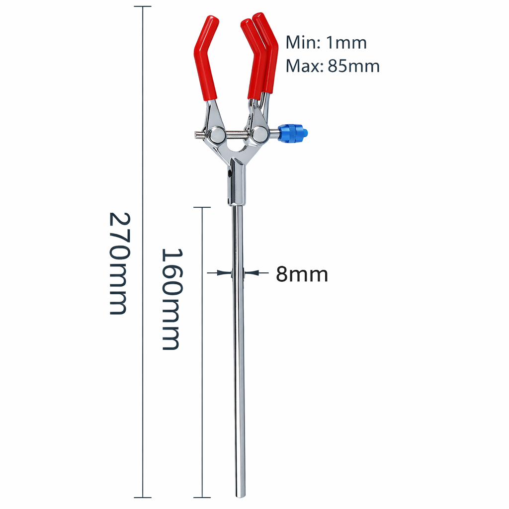 3-Prong Lab Clamp, Single Adjust, Rubber-Tipped Jaws - Image 2