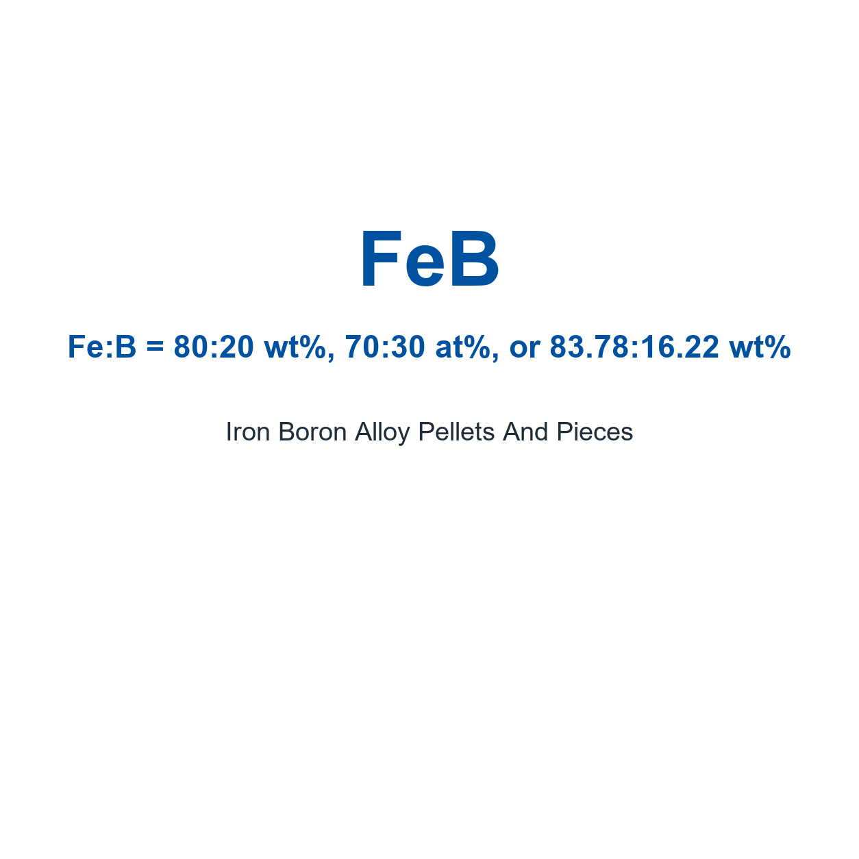 Iron Boron Alloy (FeB) Pellets And Pieces, 99%-99.9% Purity (Request Current Price)